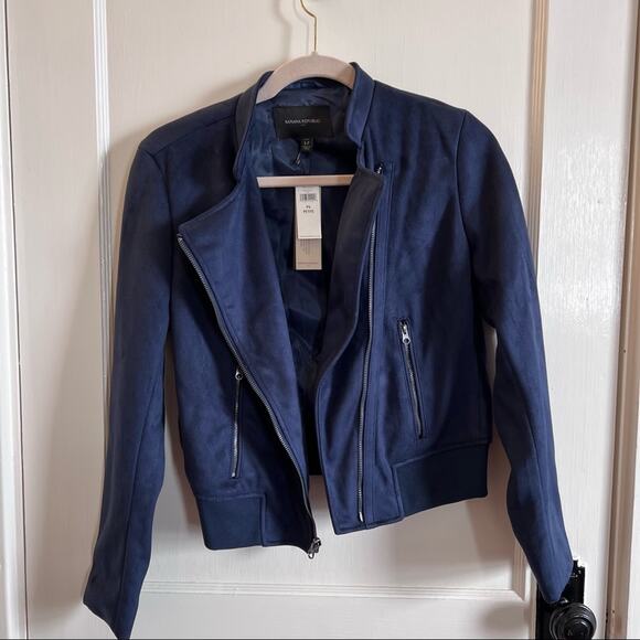 Banana Republic Jackets & Blazers - Banana Republic Petite Blue Faux Suede Moto Jacket